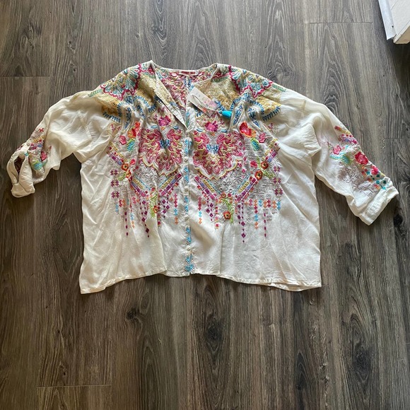 JOHNNY WAS Embroidered Tunic Blouse Top NEW NWT Size XL Valley Button Down - Picture 3 of 10